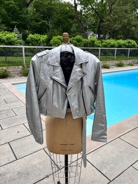 Forever 21 Grey Leather Jacket with Belt Size Small